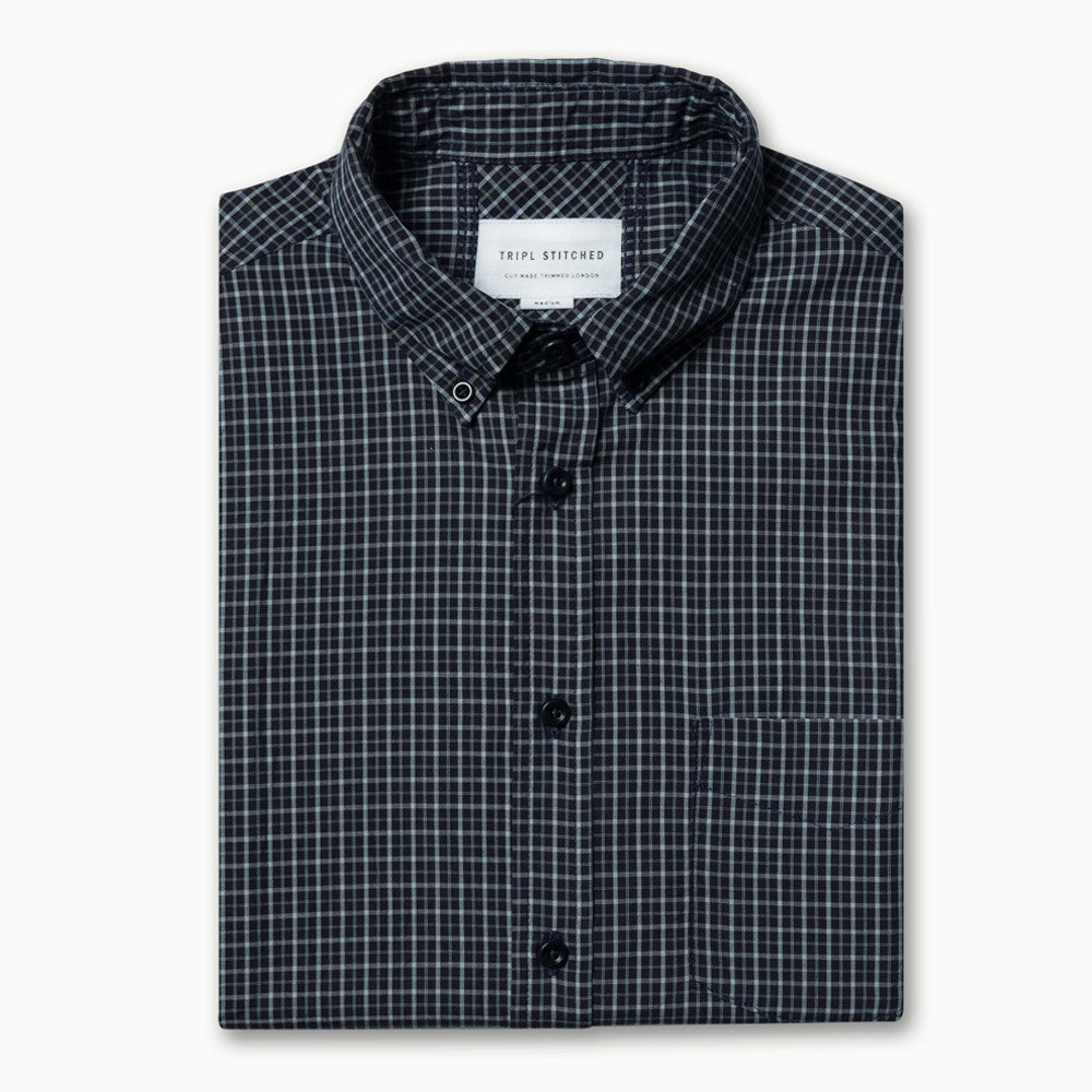 Classic Button Down - Indigo Blue Blue Check