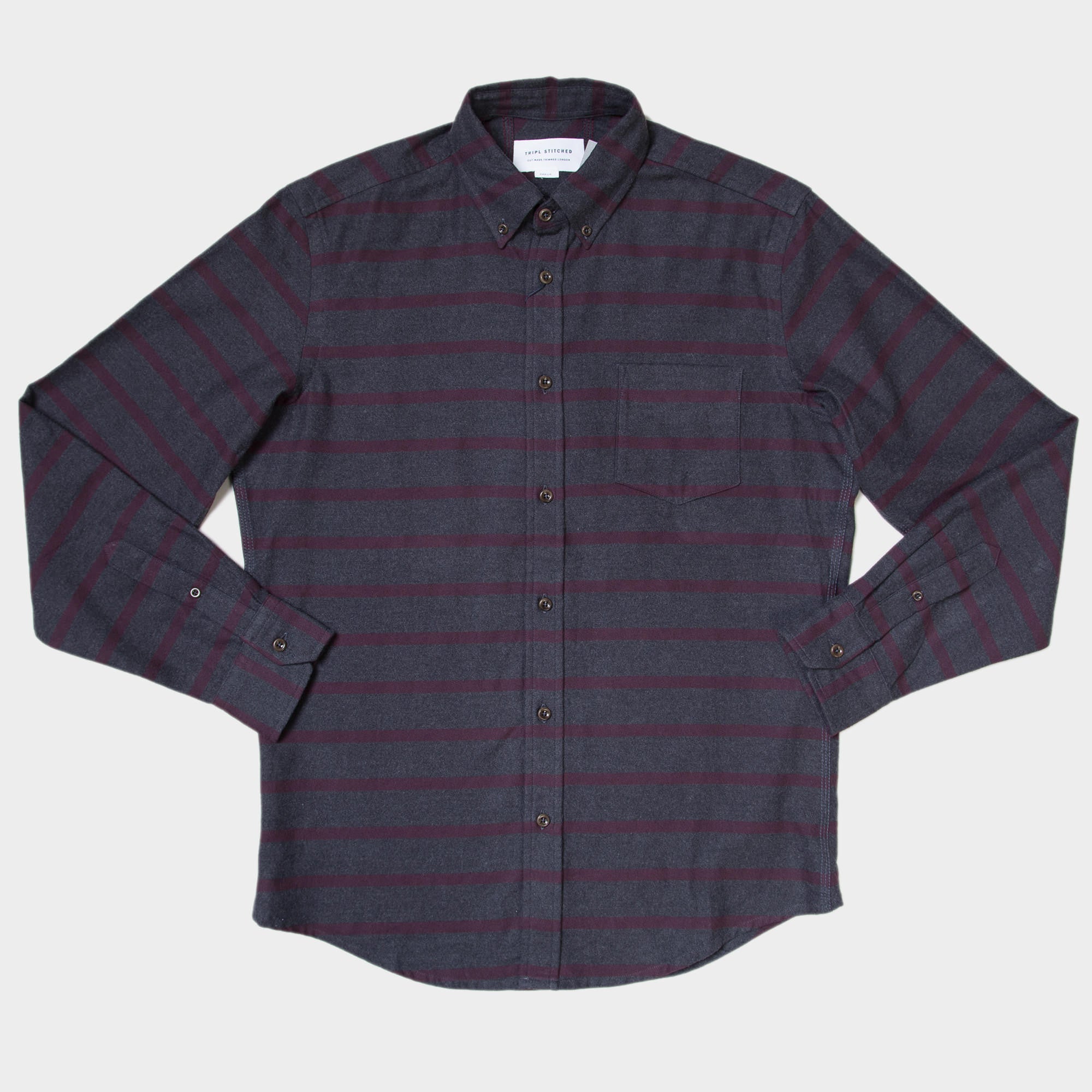 Burgundy and Grey Stripe Button Down