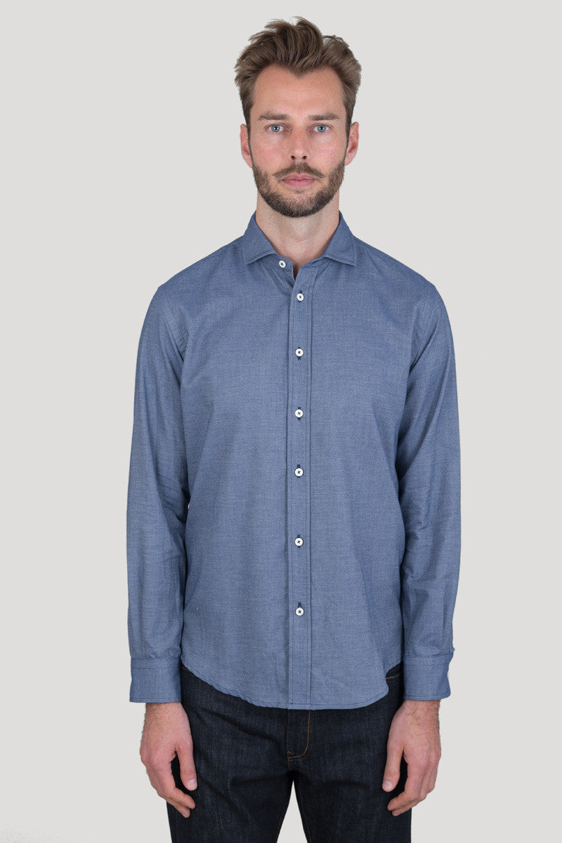 Italian Flannel Spread Collar - Denim