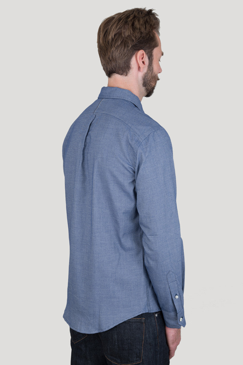 Italian Flannel Spread Collar - Denim