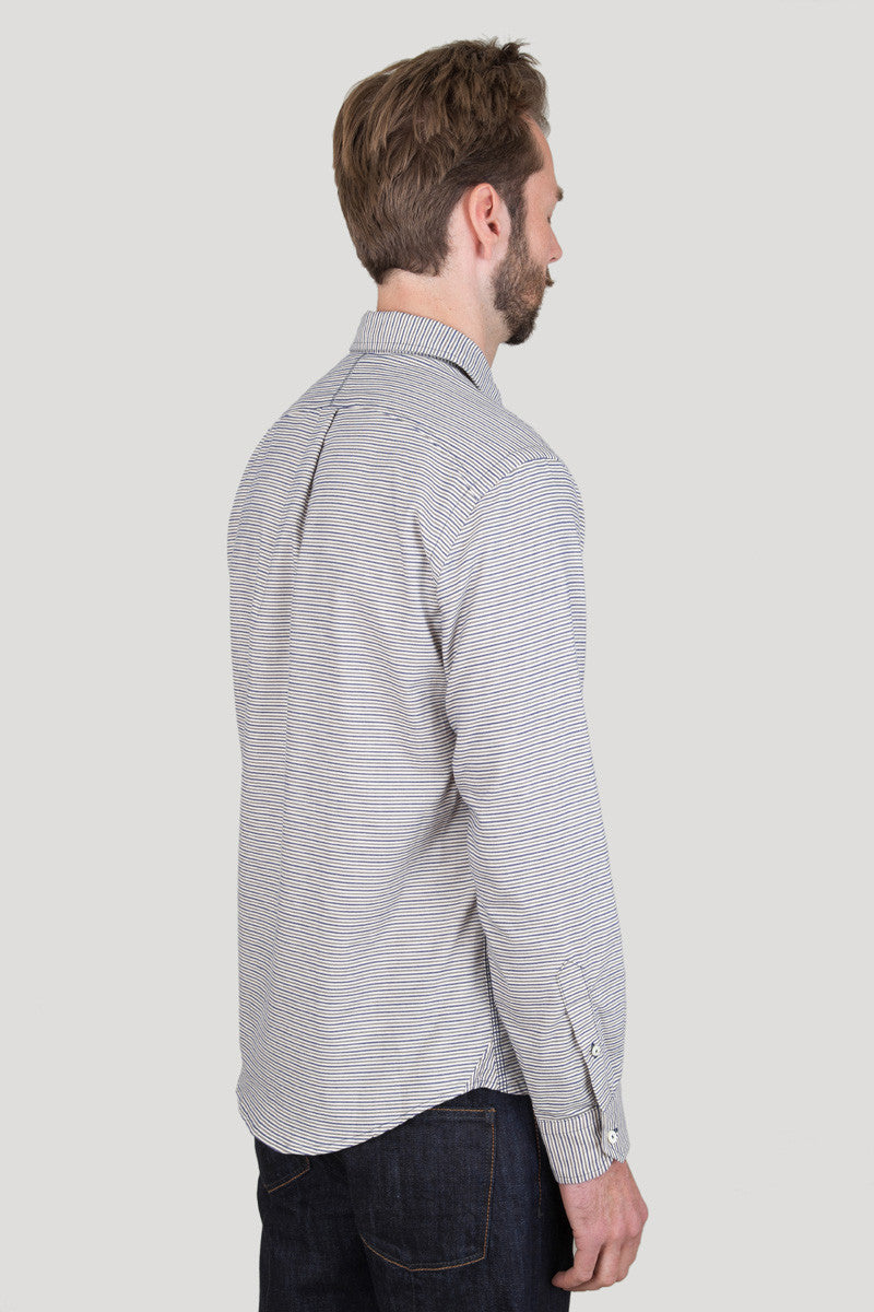 Italian Flannel Spread Collar - White Grey Stripe