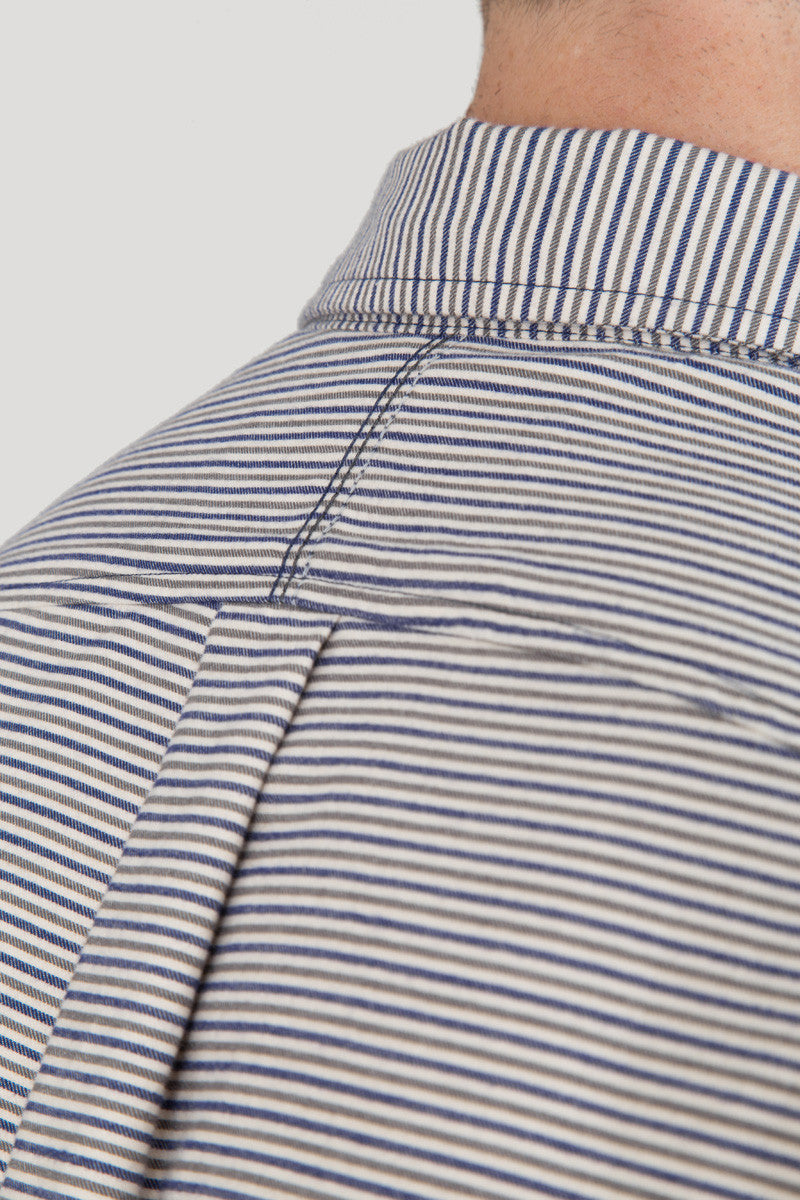 Italian Flannel Spread Collar - White Grey Stripe