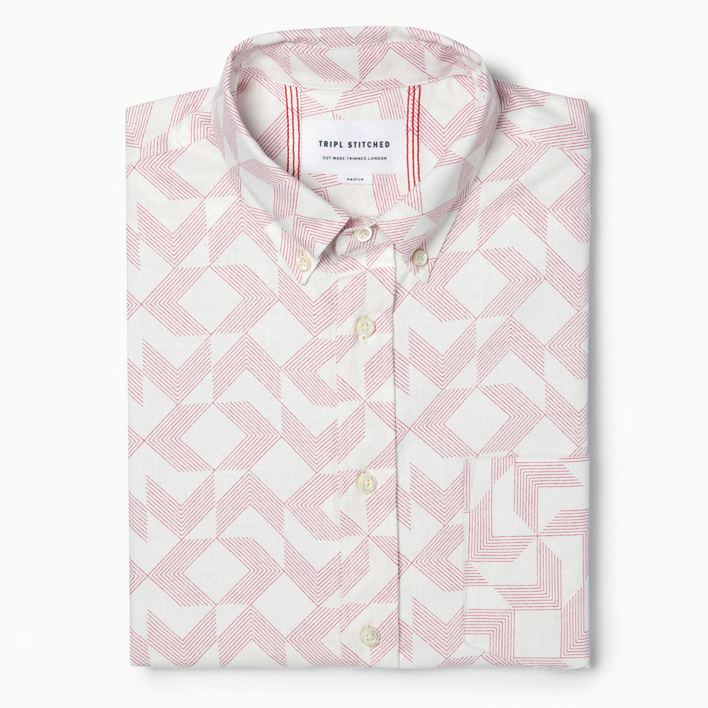 Short Sleeve Arrows Print - Red on Ecru