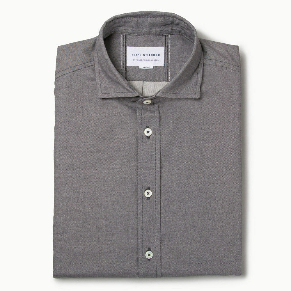Italian Flannel Spread Collar - Charcoal
