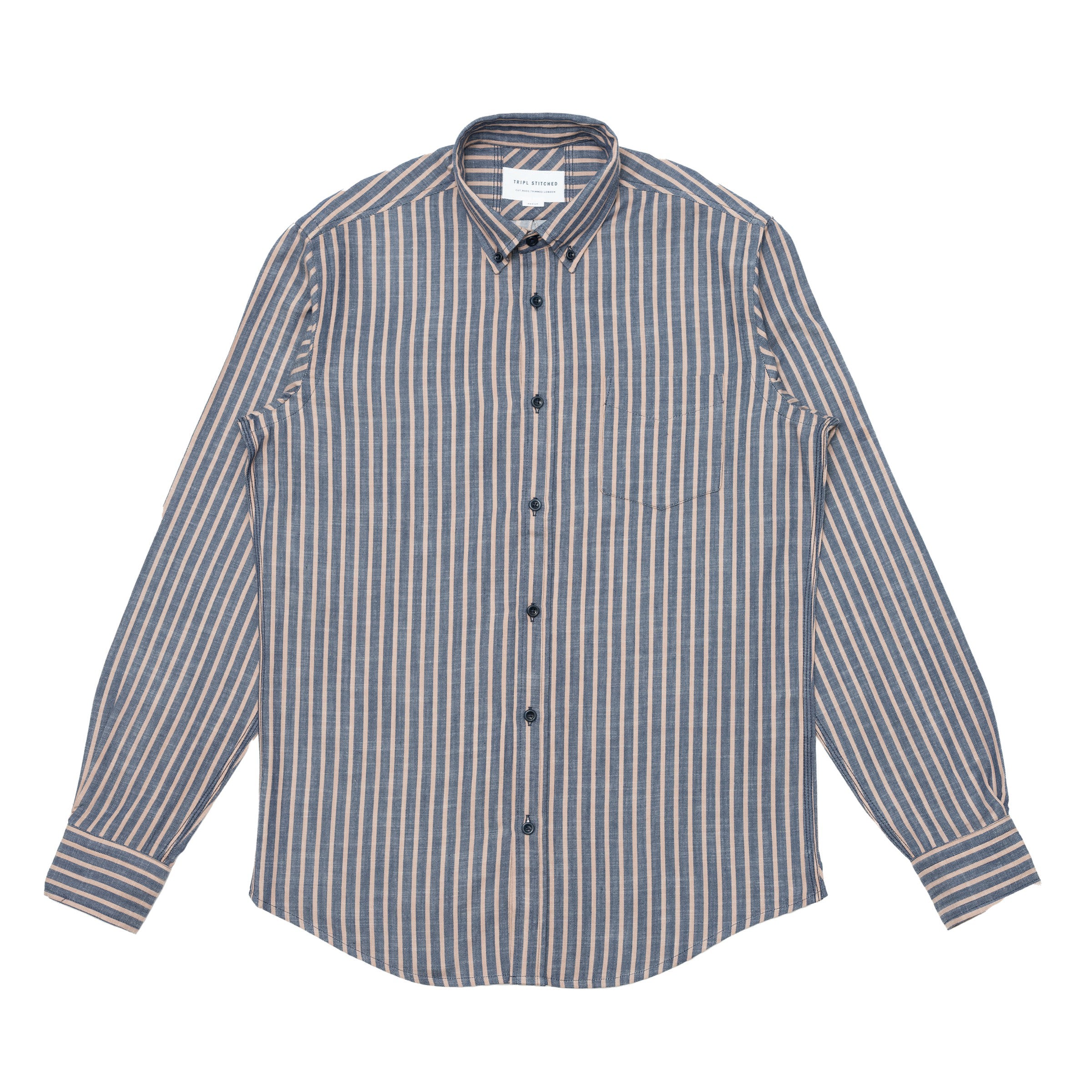 Button Down Shirt - Blue Beige Stripe