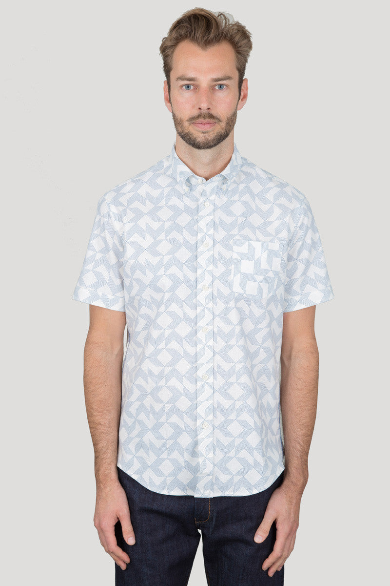 Short Sleeve Arrows Print - Blue on Ecru