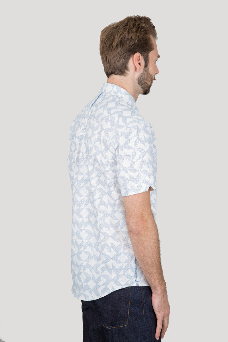 Short Sleeve Arrows Print - Blue on Ecru