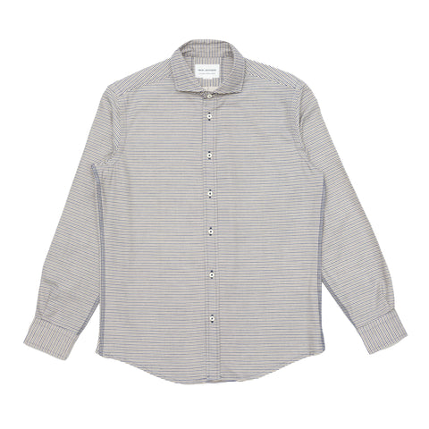Italian Flannel Spread Collar - White Grey Stripe