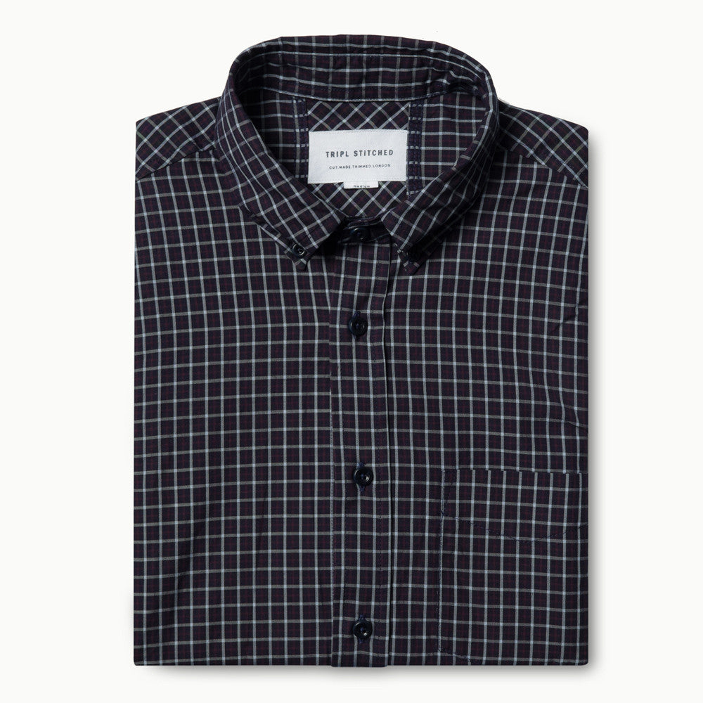 Classic Button Down - Indigo Blue Red Check