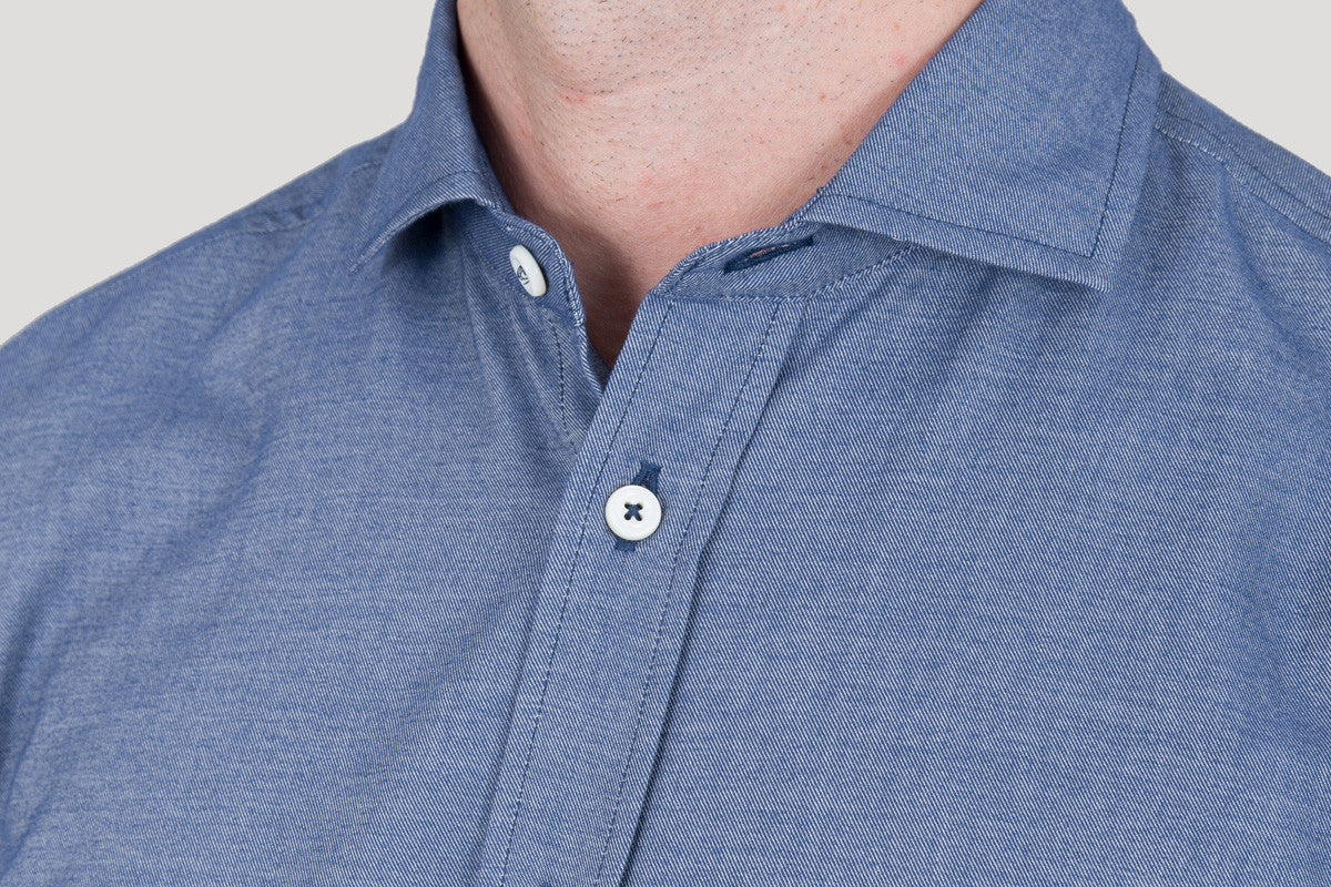 Italian Flannel Spread Collar - Denim