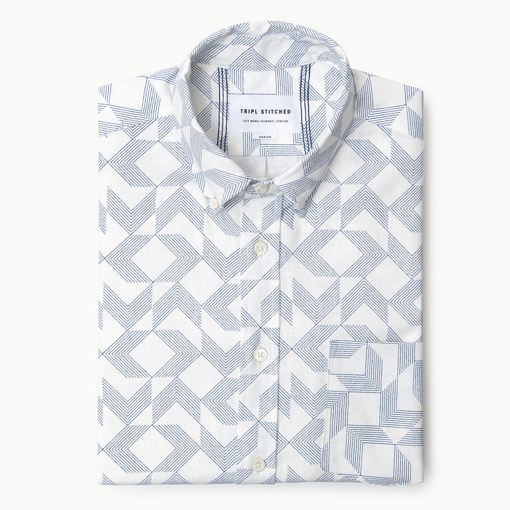 Short Sleeve Arrows Print - Blue on Ecru