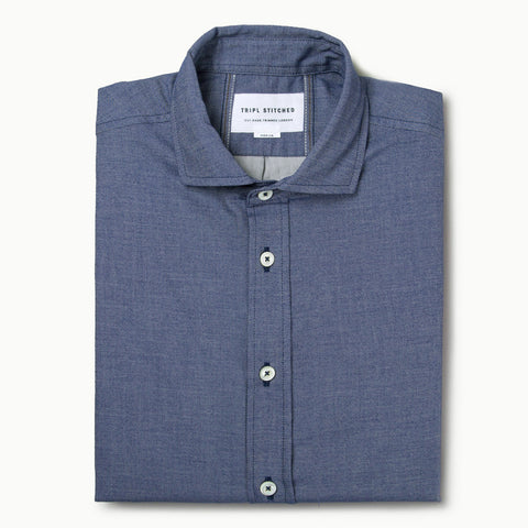 Italian Flannel Spread Collar - Denim