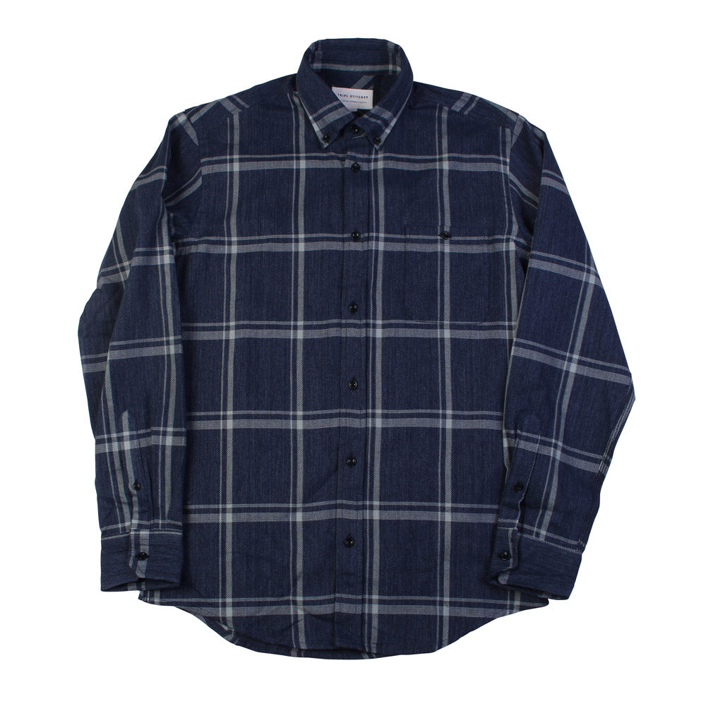 Button Down Shirt - Japanese Wide Navy Check