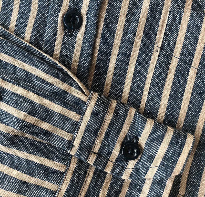 Button Down Shirt - Blue Beige Stripe